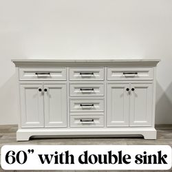 60'' Solid Wood Bathroom Vanity Cabinet with Stone Countertop