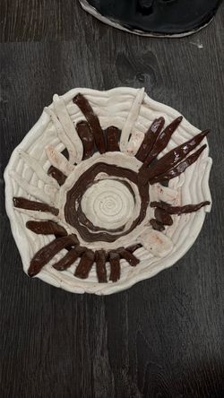Handmade Ceramic Bowl with Clay Relief Design