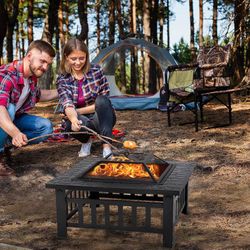 Multifunctional Outdoor Fire Pit 32 Inch Table Metal Firepit Stove Backyard with Waterproof Cover for Patio Garden Fireplace, Camping, Outdoor Heating