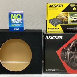 New 12” inch Kicker CVR 800 Watts Max Car Audio Bass Subwoofer + Kicker 800 Watts Max Monoblock Amp + Truck Box {No Credit Easy Financing} 🔊🔥