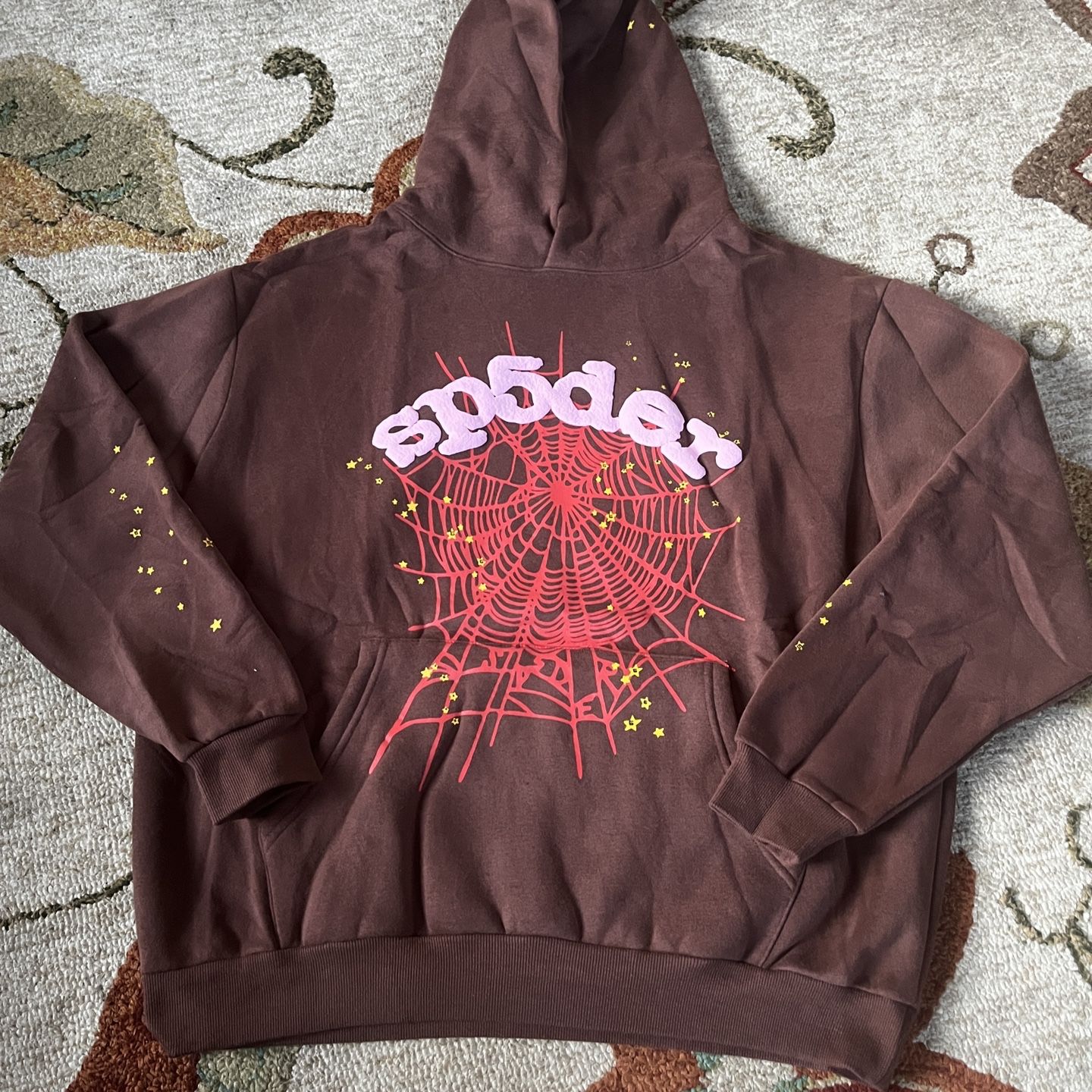 brown sp5der hoodie XL