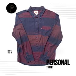 Levi’s Men’s Shirt Button Down Size Medium Maroon Navy Blue Stripe