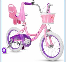 WEIZE Girls Kids Bike 16 Inch Children Bicycles with Training Wheels Toddler 3-9 Years Old Streamers Basket Coaster Brake Bell Chain Cover Beginner Si