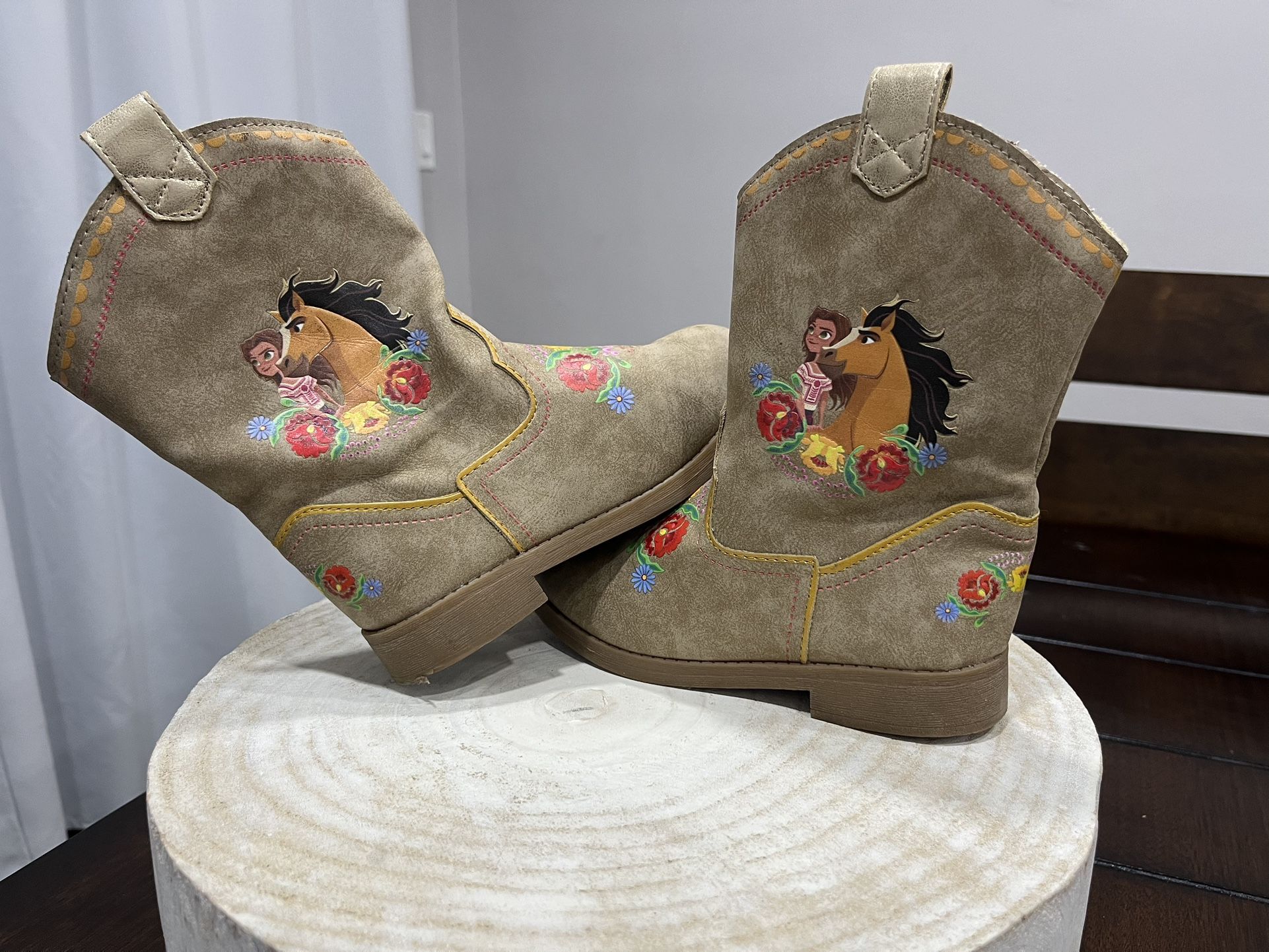 DreamWorks Spirit Riding Free Toddler Girl Tan Western Cowboy Boots Size 11 Zip