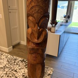 Hand-Carved Wooden Tiki Statue totem, pole Made in Indonesia