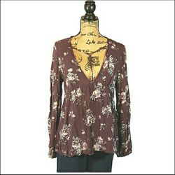 Full Tilt Plum Floral Peasant Blouse L