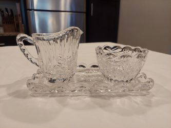 Crystal Glass Creamer Sugar Bowl Tray Set
