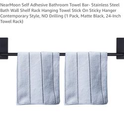  Self Adhesive Bathroom Towel Bar- Stainless Steel Bath Wall Shelf Rack Hanging Towel Stick On Sticky Hanger Contemporary Style, NO Drilling (1 Pack, 