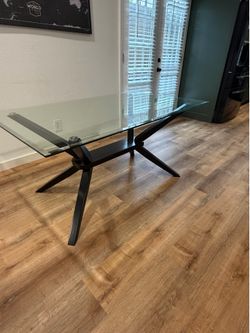 Glasstop Dining Table with Wood base