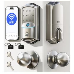  Veise VE027-K Built-in WiFi Smart Lock with 2 Knob, Fingerprint Keyless Entry Door Lock Handle Set for Front Door, App Remote ContReg. Retail $109.99
