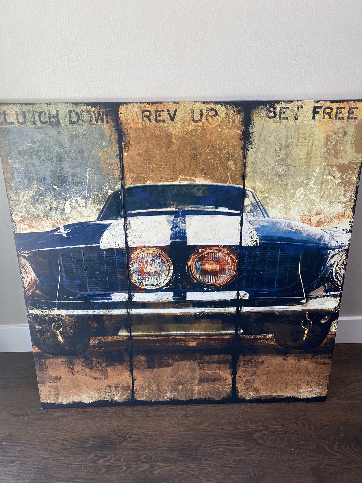 Man Cave HUGE Canvas Wall Decorations Clutch Down Rev Up Set Free
