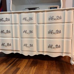 White French Provincial 9 Drawer Dresser With Mirror Silver 