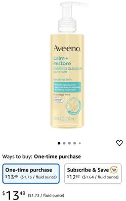 3 Pack Aveeno Calm + Restore Foaming Cleanser for Sensitive Skin, Daily Face Wash Gently Removes Makeup & Cleanses Skin