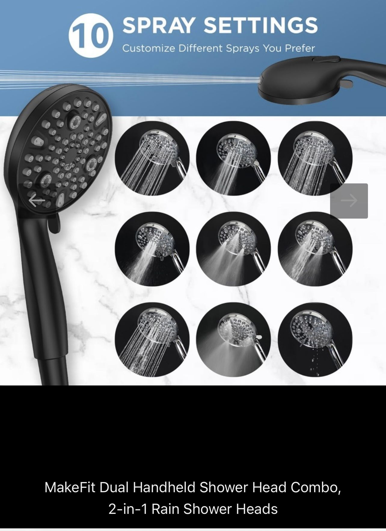 MakeFit Dual Handheld Shower Head Combo, 2-in-1 Rain Shower Heads System 8 Inch Rainfall Shower Head and 10 Modes High Pressure Hand Held Showerhead w