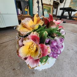 Glass Hand Painted Floral Centerpiece 