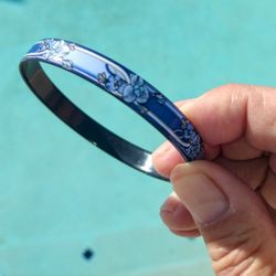 Elegant MICHAELA FREY Blue Enamel Bangle Bracelet Made In Austria 