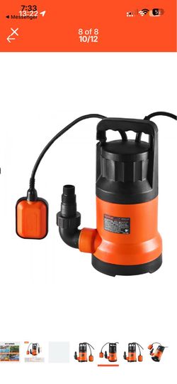 submersible utility water pump designed for draining flooded areas or swimming pools.