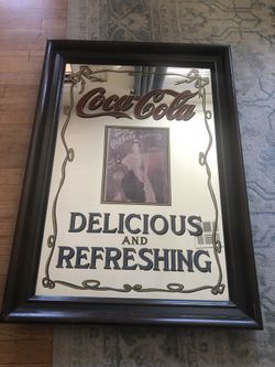 Vintage Rare Size Coca-Cola Advertisement Lilian Nordica Mirror 5 cent with Wood Frame- 24” x 34”