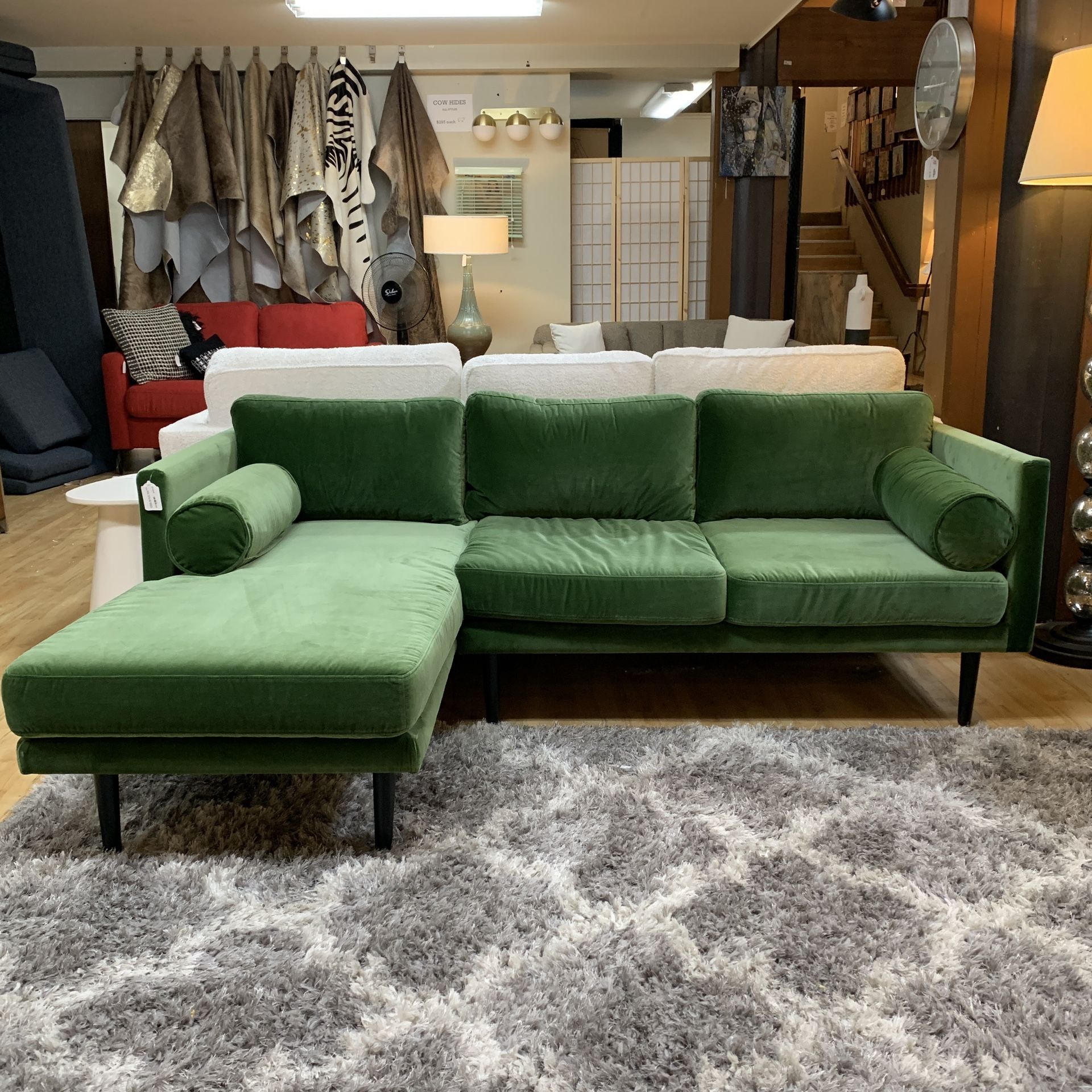 Kardiel Spectre 81” Fabric Sofa Sectional Left, Grass Velvet