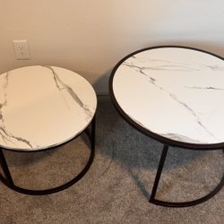 Round Faux Marble Nesting Coffee Table Gunmetal