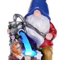 Garden Gnome Statue, Gnome Decoration for Yard with Blue Solar Light, Patio Porch Yard Garden Decor for Outside, Lawn Ornament