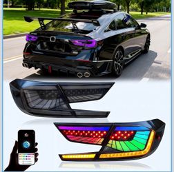 Multicolor LED Tail Light Fit for Honda Accord 10th Gen 2018-2022, 1 Pair Smoked Rear Lamp Assembly with Startup Animation | Direct Upgrade