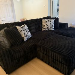 Black Plush Fur Couch 
