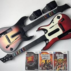 Nintendo Wii Guitar Hero 3 Legends of Rock Bundle w/ 2 Guitars 3 Games Warriors