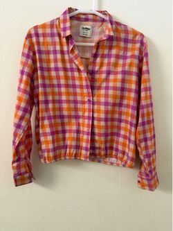 Outfitters Pink and Orange Gingham Cropped Shirt