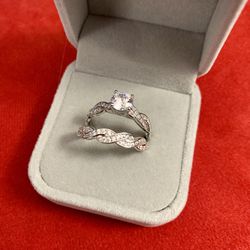 Size 7 Wedding Engagement Ring Set In Sterling Silver CZ 