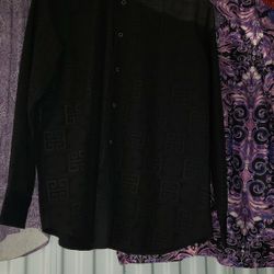 Black-on-Black Designer Pattern Dress Shirt – 2XL – Subtle Luxury Look