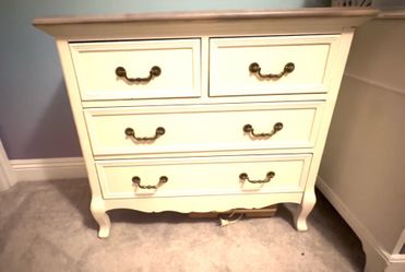 French 4-Drawer Dresser two tone cream wood