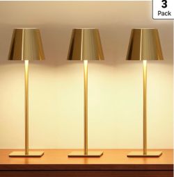 Brand new 3 pack of rechargeable battery operated cordless table lamps-gold