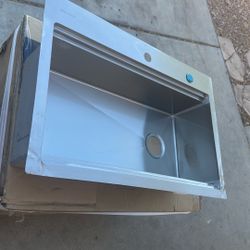 33x22x9  KITCHEN SINK DUAL TOP MOUNT SINGLE TUB NO FAUCET NEW