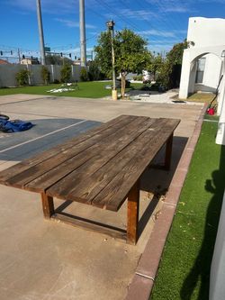 10-Foot Rustic Solid Wood Outdoor Patio Dining Table.
