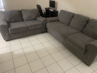 2-Piece Grey Fabric Sofa & Loveseat Living Room Set