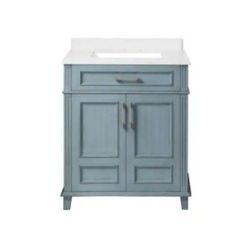 Home Decorators Collection Highgate 30 in. Single Sink Antique Blue Bath Vanity with White Engineered Stone Top (Assembled)