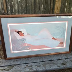 Hawaiian Woman Signed Print by Pegge Hopper, Koa Wood Frame 