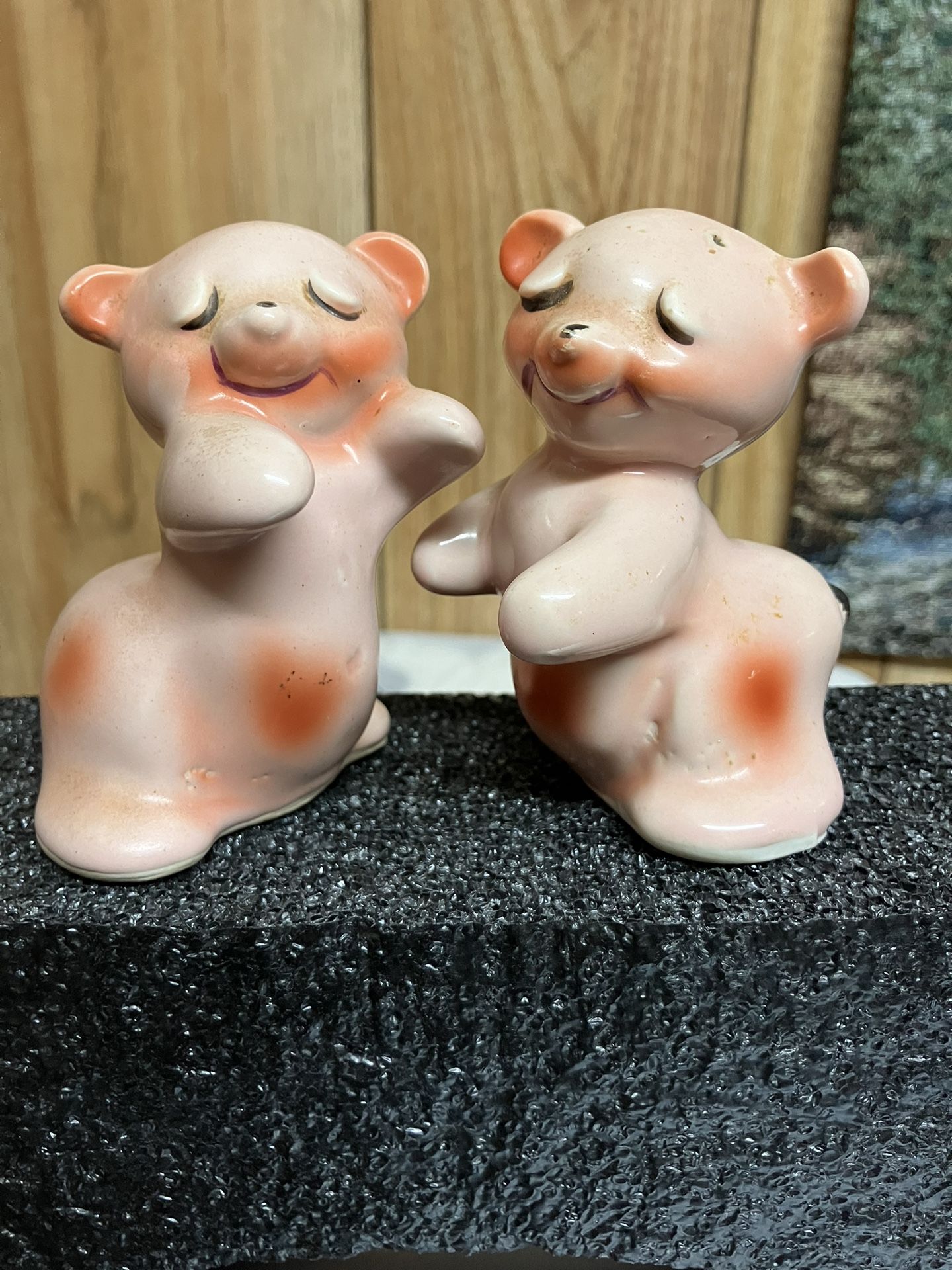 Two 1940s Pink Bear Salt And Pepper Shakers