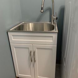 Glacier Bay 24 Inch Laundry Tub with Cabinet & Faucet – White