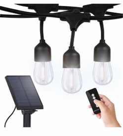 Solar Powered Outdoor String Lights, 48 ft Commercial Grade Waterproof Patio Lights, 15 Edison Bulbs, Shatterproof LED String Lights for Outside, Porc