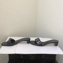 New Anne Klein Black Patent Sandals with decorative silver buckle Sz 7.5