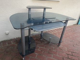 Glass Desk With Slide Out Keyboard Tray