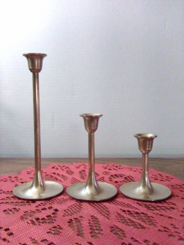 Vintage MCM Solid Brass Candle Holders Interpur Taiwan