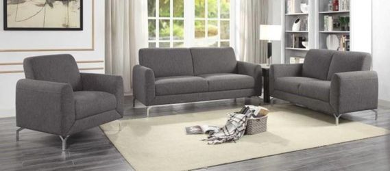 Brand New Gray Linen Contemporary Style Sofa Loveseat & Chair
