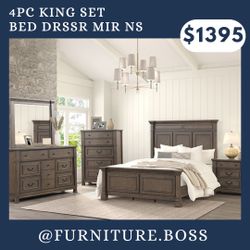King Size Bedroom Set Includes: Bed Dresser Mirror Nightstand