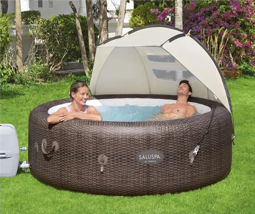 Bestway SaluSpa Windproof UV Protection Sun Shade Canopy Attachment Accessory with Mesh Windows for Round Inflatable Hot Tub Spas (Canopy Only)