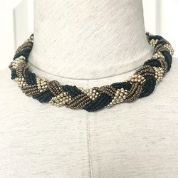 Black Brown And Gold Beaded Twisted Necklace 