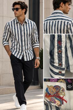 Robert Graham Paisley Jacquard Striped Shirt M Flip Cuff