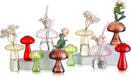 Glasseam Mushroom Propagation Vase, Colored Flower Vases Decorative Set of 10, Unique Small Glass Vases for Flowers,Aesthetic Mini Cute Vase Decor, Hy
